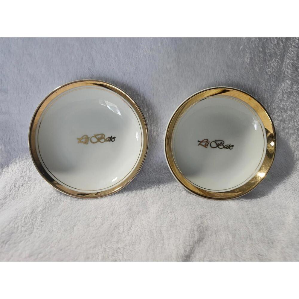 (Set of 2) Vintage La Baie Restaurant Ceramic Dish Gold Trim Japan White 4.5"